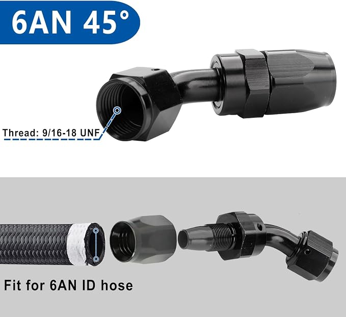 LokoCar 6AN Hose End Fitting 45 Degree Swivel - Image 2