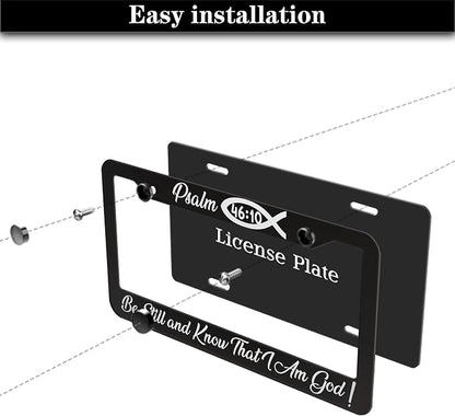License Plate Frames Black and White License Plate Frame Psalm 46:10 Be Still - Image 7