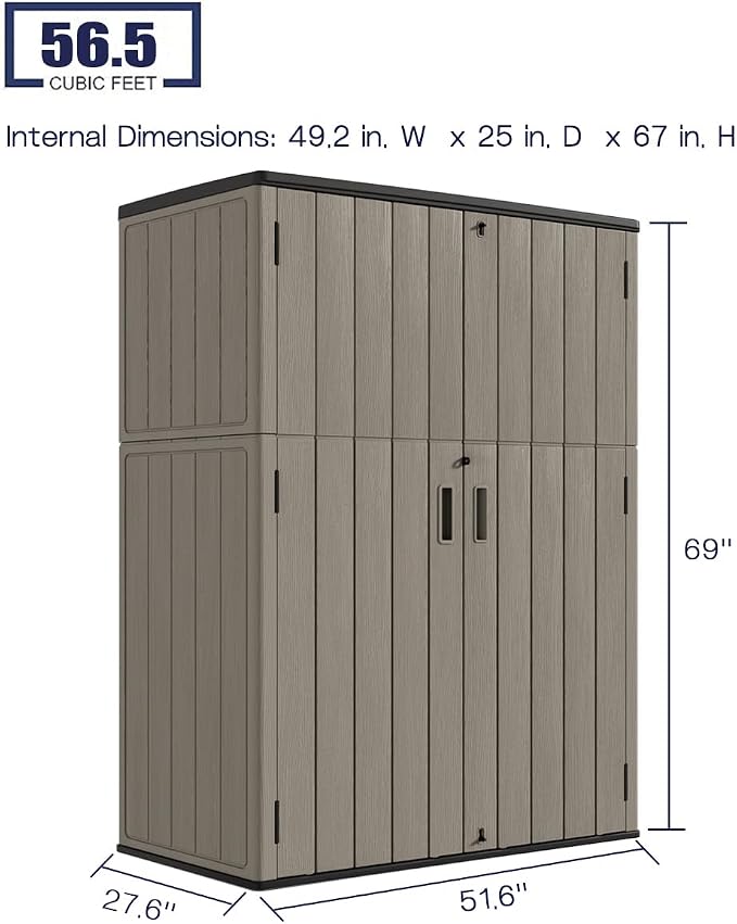 KINYING Outdoor Storage Cabinet Waterproof, 57 Cu.ft Resin Vertical Outdoor - Image 3