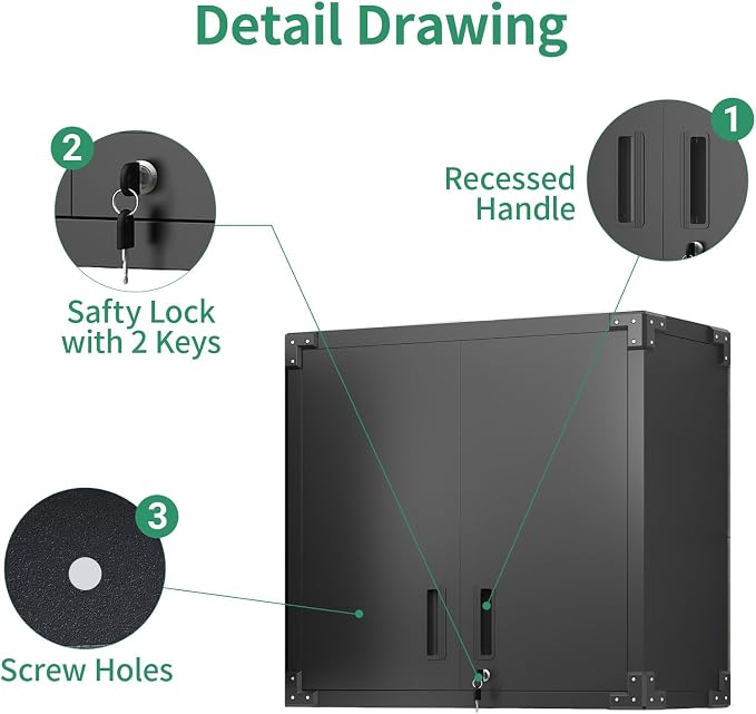 Metal Tool Cabinet, Garage Storage Cabinet System, Wall Cabinet & Locking - Image 4