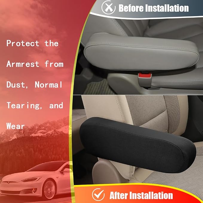 4PC Car Front Seat Armrest Covers, Universal Size Seat Arm Rest Cover, Flat - Image 4