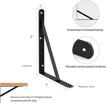 24 Pack L8 x H 6" Black Heavy Duty Shelf Brackets - Image 2