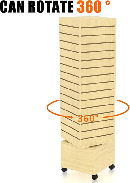 WISDOMFUR Rotating Slatwall Display Rack – 16"x16"x60" Maple Spinning Tower - Image 4