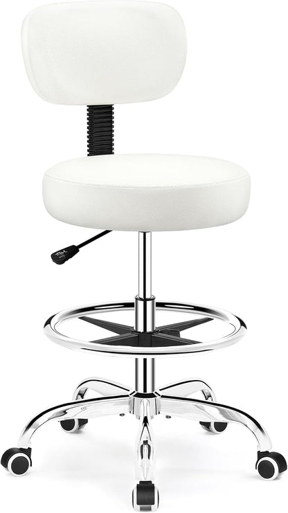 Drafting Chair with Backrest – Adjustable Foot Rest Rolling Stool with Wheels by BrickAttic