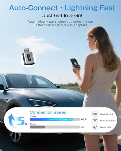 Wireless CarPlay Adapter for iPhone, 3X Faster Auto-Connect, No Lag, Plug & Play - Image 3