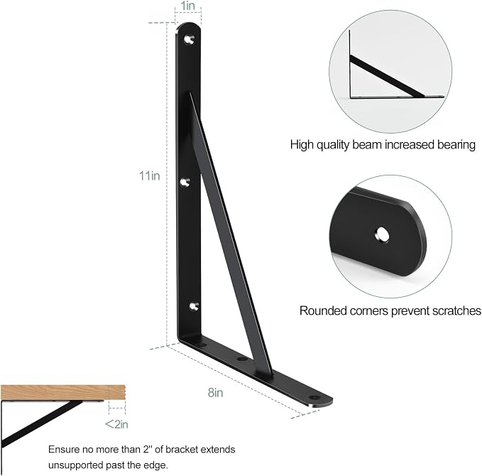 32 Pack L12 x H 8" Black Heavy Duty Shelf Brackets - Image 2