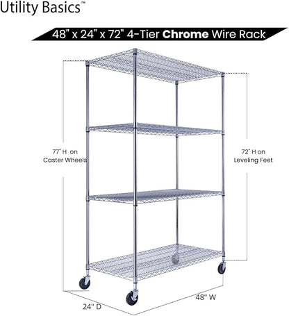 48"x24"x72" Chrome Premium Metal Steel Wire Shelving 4-Tier NSF 3200 LBS MAX - Image 7