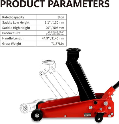 3 Ton Low Profile Floor Jack, Heavy Duty Floor Jack - Image 4