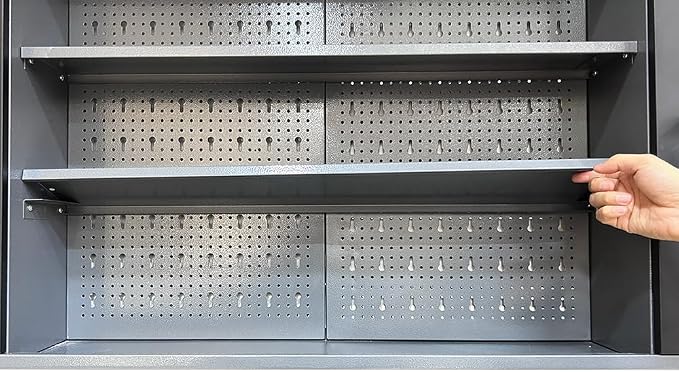 JZD Metal Storage Organization System, Wall Mount Tool Cabinet, Wood Tabletop - Image 5