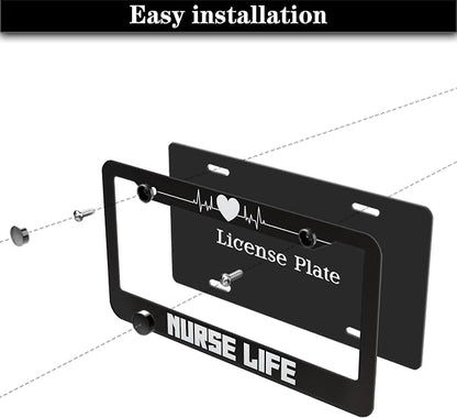 License Plate Protector Black and White License Plate Frames Nurse Life - Image 7