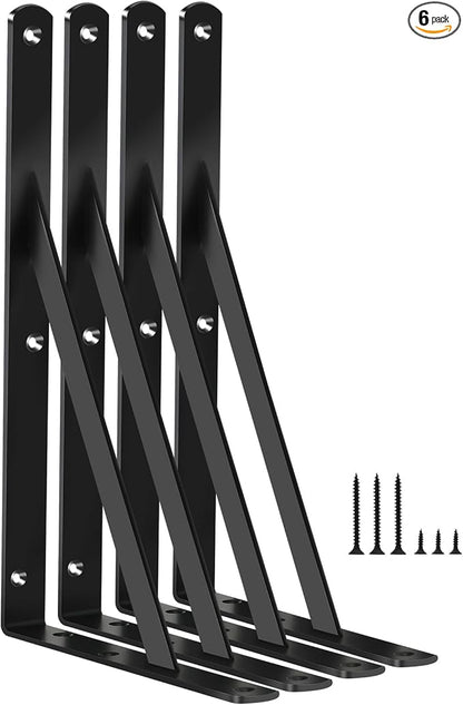 6 Pack L11 x H 8" Black Heavy Duty Shelf Brackets by MHMYDZ