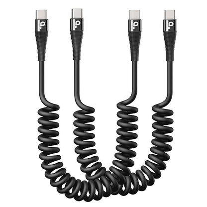 Coiled USB C to C Cable for Car 5FT, USB Type C Charger Cable 100W Short USBC by PRAKIE