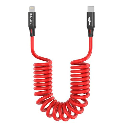 AGVEE 2 Pack 3ft Coiled Short USB-C to Lightning Charging Cable 30W PD Fast by AGVEE