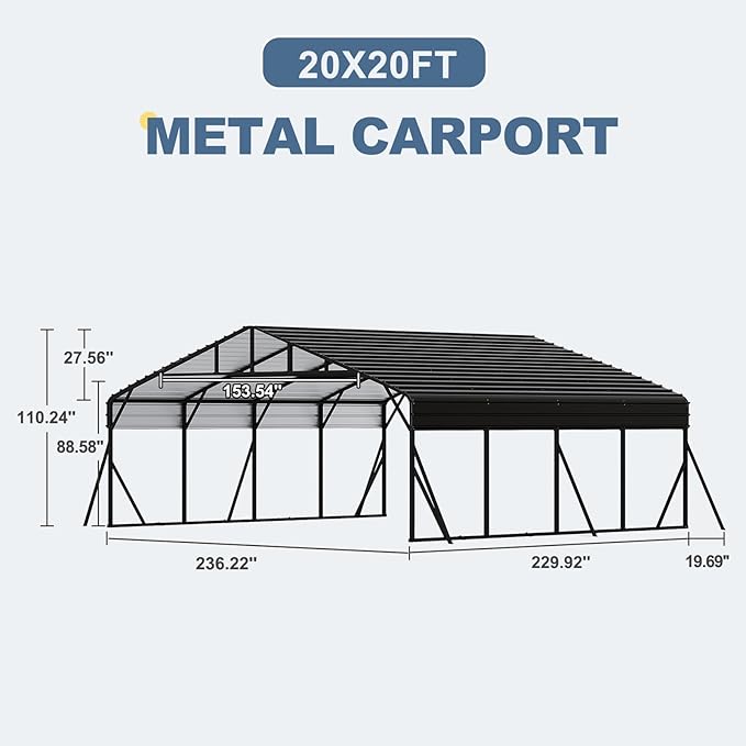 20x20 FT Metal Carport, Garage - Image 2