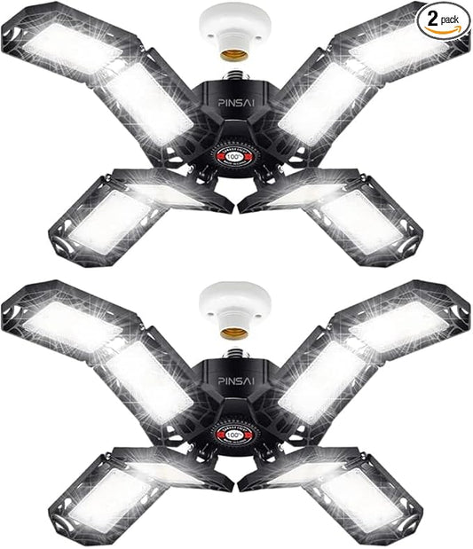 2 Pack LED Garage Light, Super Bright Screw in E26/E27 Ceiling Shop Work Lamp by PINSAI