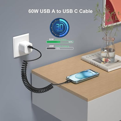 Coiled USB C Cable for Car, 3ft Retractable Car Charger Type C Fast Charging - Image 4