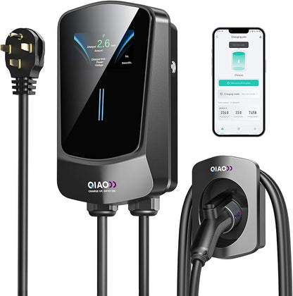 QIAO Level 2 EV Charger, Wi-Fi Bluetooth APP Enabled EVSE, 4.3in Display by QAOFUL