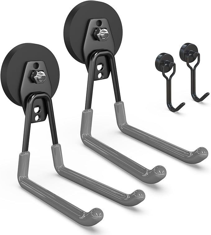 3-H Heavy Duty Magnet Garage Hooks 2 Pack, Extra Large Strong Magnetic Hooks by 3-H