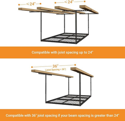 3x6ft Overhead Garage Storage Rack, Heavy Duty Metal Ceiling Shelf, 450lbs - Image 6