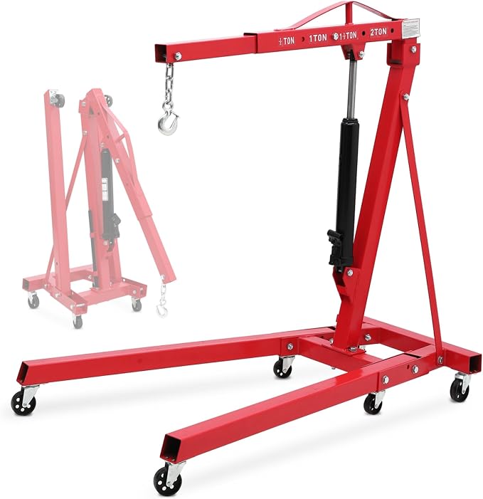 2 Ton Hydraulic Engine Hoist, 4400LBS Folding Cherry Picker Engine Hoist Lift by HighQualityandFastShipping