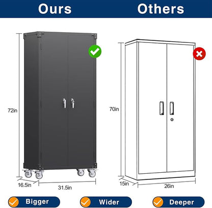 Garage Storage Cabinet with Wheels & Pegboard, Assembly Required - Image 3