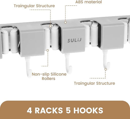 3PCS Broom Mop Holder with Hooks Wall Mounted Broom Storage Rack No Drilling - Image 9