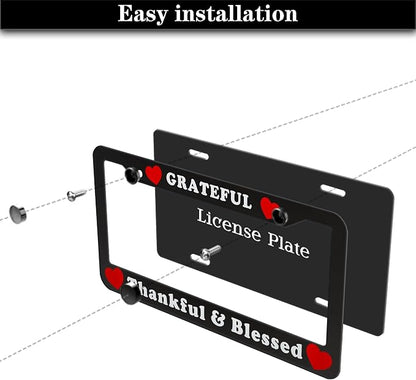 License Plate Frames Black, and Red License Plate Cover Grateful Thankful and - Image 7