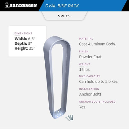 Sandbaggy Modern Commercial Bike Rack | 6.5” x 3” x 35” Oval Design | In-Ground - Image 2