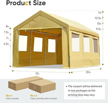 ADVANCE OUTDOOR 12x20 ft Car Canopy Garage Heavy Duty Carport Boat Shelter - Image 6