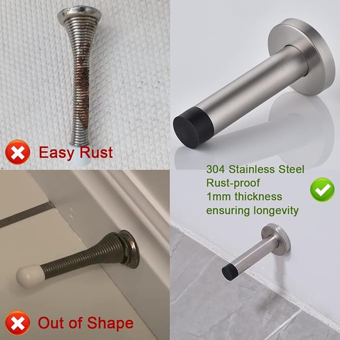 JQK Door Stopper, 304 Stainless Steel Thicken 1mm Sound Dampening Door Stop - Image 7