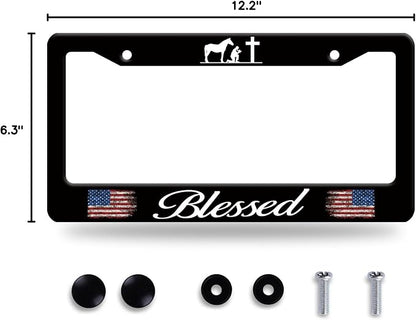 Blessed American Flag License Plate Frame Cross Pray - Image 8