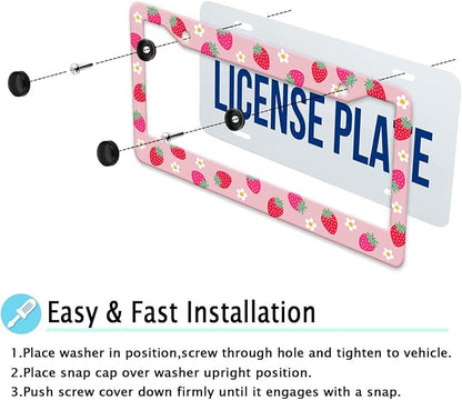 Cute Strawberry Printed License Plate Frame, Strawberry and Flowers Frames - Image 6