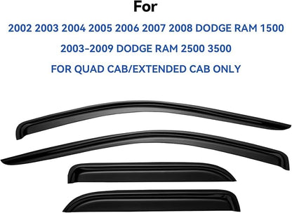 Window Visors Rain Guards for 2002-2008 Dodge Ram 1500 Quad Cab/Extended Cab - Image 3