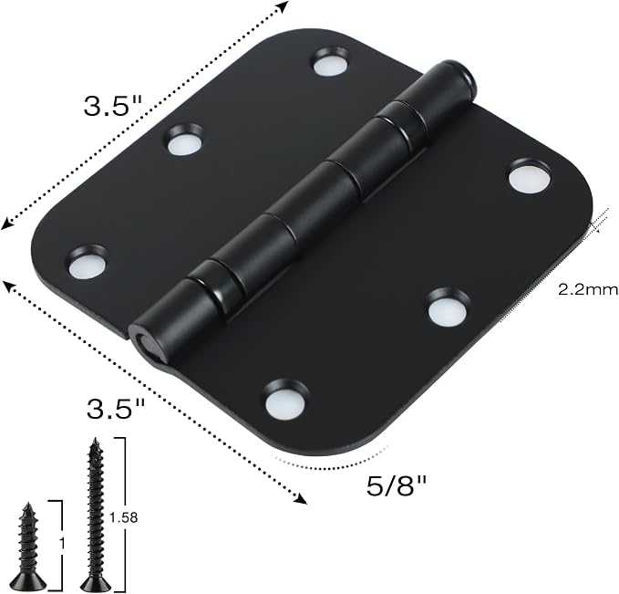 3 Pack Rounded Matte Black Door Hinges 3.5 Inch 5/8" Radius No Squeak Ball - Image 5