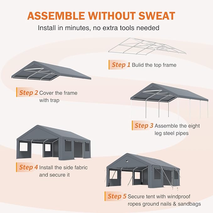Carports 13X25 Heavy Duty, Portable Car Port Garage, Carport Canopy - Image 5