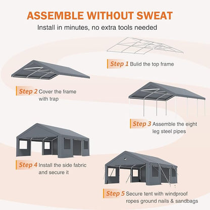 Carports 13X25 Heavy Duty, Portable Car Port Garage, Carport Canopy - Image 5