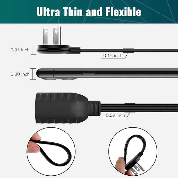 Elecan Flat Plug Extension Cord 20 Ft - Image 2