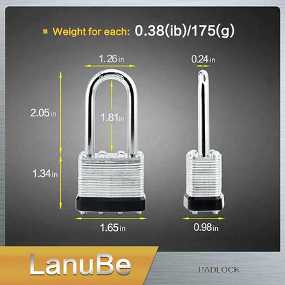 LanuBe Lock Laminated keyed Padlock, keyed Alike Locks, Long Shackle, Marked - Image 2