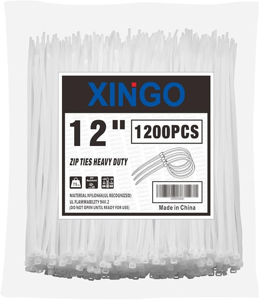 XINGO 12 Inch White Zip Ties, 75 LBS Ultra Strong Tensile Strength, UV by XINGO