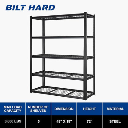 BILT HARD 48" W Garage Shelving 3000 LBS, 5-Tier Industrial Heavy Duty Storage - Image 2