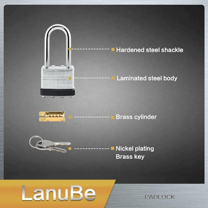 LanuBe Lock Laminated keyed Padlock, keyed Alike Locks, Long Shackle, Marked - Image 7