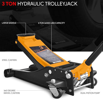 DNA MOTORING Low Profile Hydraulic Trolley Service/Floor Jack, 3 Ton Capacity - Image 2