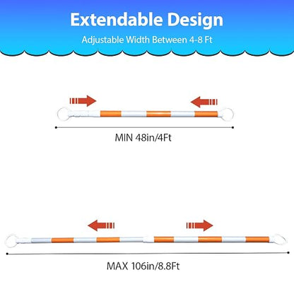 8-Pack Retractable Traffic Safety Cone Bar - 4Ft to 8.8Ft Expandable - PVC - Image 2