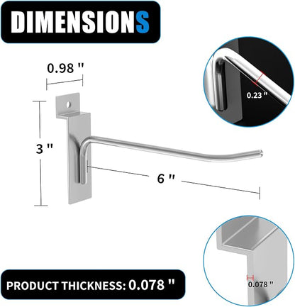 25 PK Silver 6 inch Wall Mounted Slatwall Hooks – Heavy-Duty Storage & - Image 3