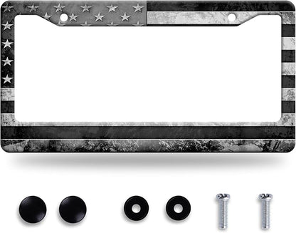 Grey Black American Flag License Plate Frame Vintage USA Flag License Plate by GORSNKYE