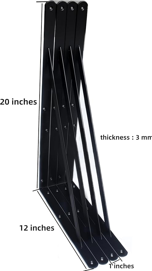 12 Pack L20 x H 12" Black Heavy Duty Shelf Brackets - Image 2