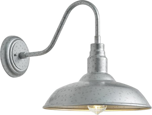 10'' Dome Outdoor Gooseneck Barn Light, Galvanized Steel Exterior Wall Lantern by GOALPLUS