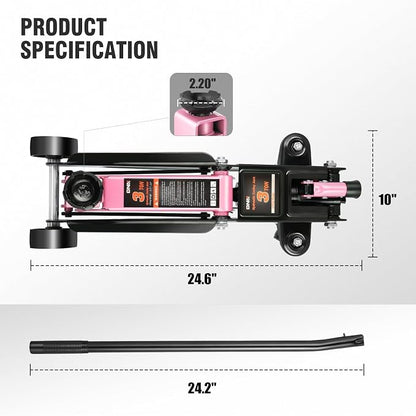 DNA MOTORING 3 Ton Low Profile Floor Jack, 3 tons Capacity Fast Lift Hydraulic - Image 3
