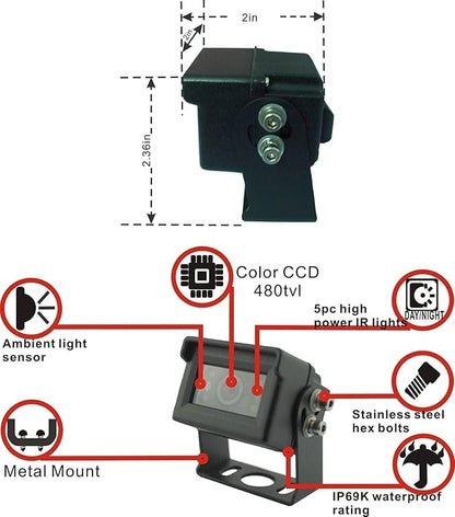 AHD 1080P Wired Reverse Rear View Backup Camera System, 2 IR Camera - Image 4