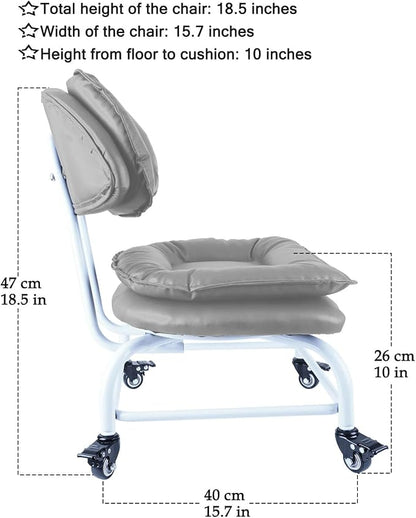 Rolling Stool Wide Seat with Back Rolling Chair 4 Wheels with Brakes - Image 4